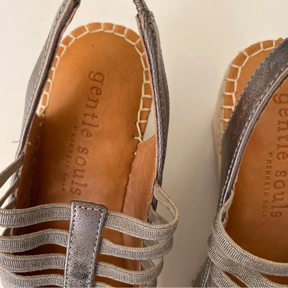 Gentle Souls || Strappy Espadrille Wedges‎ Silver Pewter Metallic 7.5